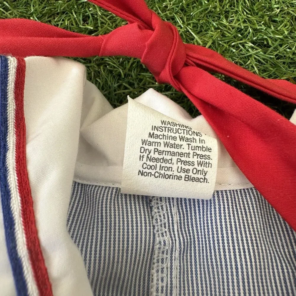 Vtg‎ 80s Sailor Romper Outfit Infant Size 6-9 Months Blue White Stripe Bear Boat